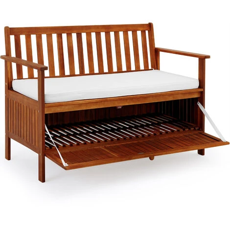 Banc De Jardin En Bois D'acacia Avec Compartiment De Rangement Coussin Inclus Robuste Et Durable Banc 2en1 4 Banc De Jardin En Bois D'acacia Avec Compartiment De Rangement Coussin Inclus Robuste Et Durable Banc 2en1 – Image 2