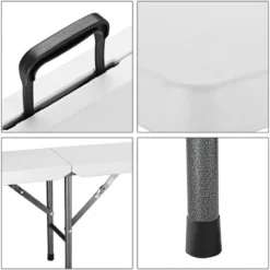 2x Bancs Pliables En Plastique Blanc 180cm Pour Jardin Fêtes Camping Pique-nique Anniversaire -Promos Verde Rêverie Boutique 18477606 4