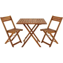 Ensemble Table Et Chaises 3 Pcs Balcon Pliable Salon De Jardin En Bois D''acacia Brun