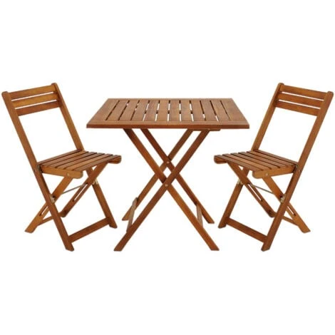 Ensemble Table Et Chaises 3 Pcs Balcon Pliable Salon De Jardin En Bois D''acacia Brun 3 Ensemble Table Et Chaises 3 Pcs Balcon Pliable Salon De Jardin En Bois D''acacia Brun