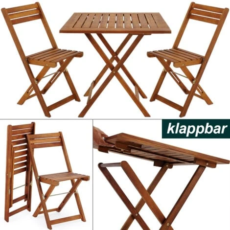 Ensemble Table Et Chaises 3 Pcs Balcon Pliable Salon De Jardin En Bois D''acacia Brun 4 Ensemble Table Et Chaises 3 Pcs Balcon Pliable Salon De Jardin En Bois D''acacia Brun – Image 2