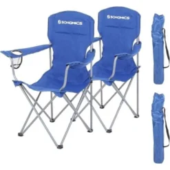 Songmics Lot De 2 Chaises De Camping, Confortable, Structure Robuste, Charge Max De 150 Kg, Avec Porte-Bouteille, Chaise D’extérieur Bleu GCB08BU