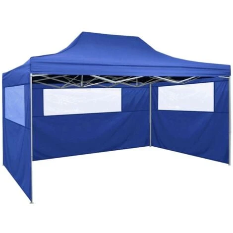 Tente De Réception Pliable Avec 3 Parois 3x4 M Acier Bleu VidaXL 3 Tente De Réception Pliable Avec 3 Parois 3x4 M Acier Bleu VidaXL