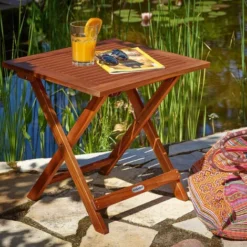 CASARIA® Table D'appoint Pliante En Bois D'acacia 70x70x73cm Table Basse Carrée Pliable Extérieur Jardin Camping -Promos Verde Rêverie Boutique 18842097 3