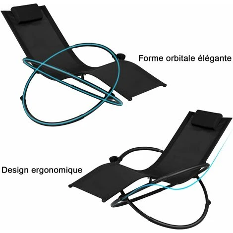 COSTWAY Chaise Longue à Bascule Pliante Chaise Orbitale Extérieure Noir 4 COSTWAY Chaise Longue à Bascule Pliante Chaise Orbitale Extérieure Noir – Image 2