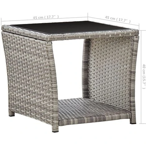 Table Basse Gris 45x45x40 Cm Résine Tressée Et Verre VidaXL 5 Table Basse Gris 45x45x40 Cm Résine Tressée Et Verre VidaXL – Image 3