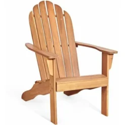 COSTWAY Chaise De Jardin Adirondack En En Bois D'Acacia Certifié FSC Résistant Aux Intempéries Avec Dossier Incurvé Charge 170KG Pour Patio Extérieur Naturel