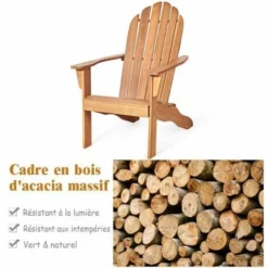COSTWAY Chaise De Jardin Adirondack En En Bois D'Acacia Certifié FSC Résistant Aux Intempéries Avec Dossier Incurvé Charge 170KG Pour Patio Extérieur Naturel -Promos Verde Rêverie Boutique 19234597 3