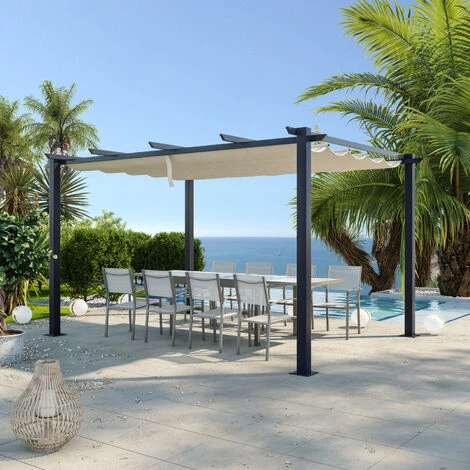 Tonnelle/Pergola Aluminium 3x4m Toile Coulissante Rétractable - Gris / ECRU- OHIO XL 3 Tonnelle/Pergola Aluminium 3x4m Toile Coulissante Rétractable - Gris / ECRU- OHIO XL