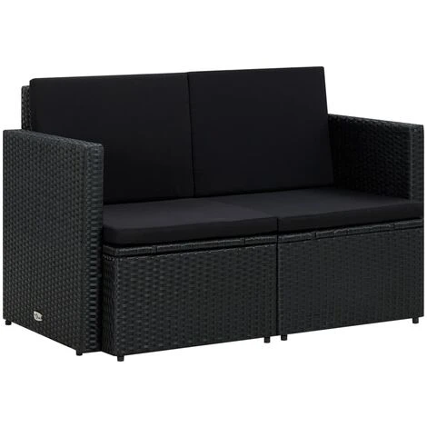 Canapé De Jardin à 2 Places Avec Coussins Noir Résine Tressée VidaXL 3 Canapé De Jardin à 2 Places Avec Coussins Noir Résine Tressée VidaXL
