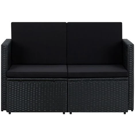 Canapé De Jardin à 2 Places Avec Coussins Noir Résine Tressée VidaXL 4 Canapé De Jardin à 2 Places Avec Coussins Noir Résine Tressée VidaXL – Image 2