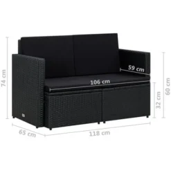 Canapé De Jardin à 2 Places Avec Coussins Noir Résine Tressée VidaXL 9 Canapé De Jardin à 2 Places Avec Coussins Noir Résine Tressée VidaXL -Promos Verde Rêverie Boutique 19546228 3