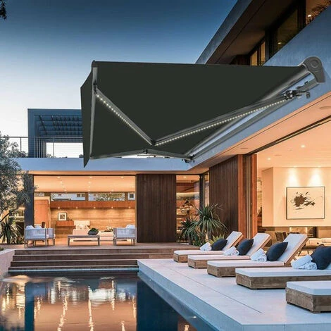 Store Banne Motorisé LED 3x2.5m VEGAS Gris Aluminium Avec Télécommande 4 Store Banne Motorisé LED 3x2.5m VEGAS Gris Aluminium Avec Télécommande – Image 2