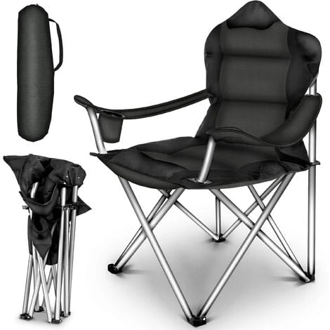TRESKO Chaise De Camping Pliante NOIR Jusqu'à 150 Kg Chaise De Pêche, Avec Accoudoirs Et Porte-gobelets 3 TRESKO Chaise De Camping Pliante NOIR Jusqu'à 150 Kg Chaise De Pêche, Avec Accoudoirs Et Porte-gobelets