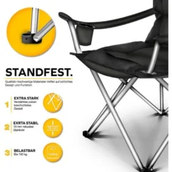 TRESKO Chaise De Camping Pliante NOIR Jusqu'à 150 Kg Chaise De Pêche, Avec Accoudoirs Et Porte-gobelets 9 TRESKO Chaise De Camping Pliante NOIR Jusqu'à 150 Kg Chaise De Pêche, Avec Accoudoirs Et Porte-gobelets -Promos Verde Rêverie Boutique 19765462 3