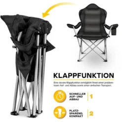 TRESKO Chaise De Camping Pliante NOIR Jusqu'à 150 Kg Chaise De Pêche, Avec Accoudoirs Et Porte-gobelets 10 TRESKO Chaise De Camping Pliante NOIR Jusqu'à 150 Kg Chaise De Pêche, Avec Accoudoirs Et Porte-gobelets -Promos Verde Rêverie Boutique 19765462 4