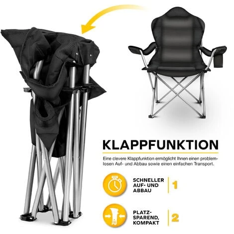 TRESKO Chaise De Camping Pliante NOIR Jusqu'à 150 Kg Chaise De Pêche, Avec Accoudoirs Et Porte-gobelets 6 TRESKO Chaise De Camping Pliante NOIR Jusqu'à 150 Kg Chaise De Pêche, Avec Accoudoirs Et Porte-gobelets – Image 4