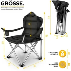 TRESKO Chaise De Camping Pliante NOIR Jusqu'à 150 Kg Chaise De Pêche, Avec Accoudoirs Et Porte-gobelets 11 TRESKO Chaise De Camping Pliante NOIR Jusqu'à 150 Kg Chaise De Pêche, Avec Accoudoirs Et Porte-gobelets -Promos Verde Rêverie Boutique 19765462 5