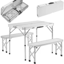 Ensemble Table De Camping Bancs Camping Valise De Transport Table Camping Pliante Banc Blanc