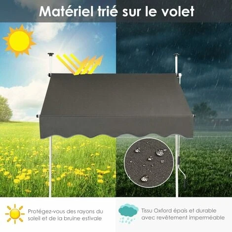 COSTWAY Store Banne Manuel Rétractable 1,5 L X 1,2 L M Hauteur Et Inclinaison Réglable Aluminium Polyester Anti-UV, Gris 5 COSTWAY Store Banne Manuel Rétractable 1,5 L X 1,2 L M Hauteur Et Inclinaison Réglable Aluminium Polyester Anti-UV, Gris – Image 3