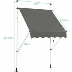 COSTWAY Store Banne Manuel Rétractable 1,5 L X 1,2 L M Hauteur Et Inclinaison Réglable Aluminium Polyester Anti-UV, Gris 11 COSTWAY Store Banne Manuel Rétractable 1,5 L X 1,2 L M Hauteur Et Inclinaison Réglable Aluminium Polyester Anti-UV, Gris -Promos Verde Rêverie Boutique 19767670 5