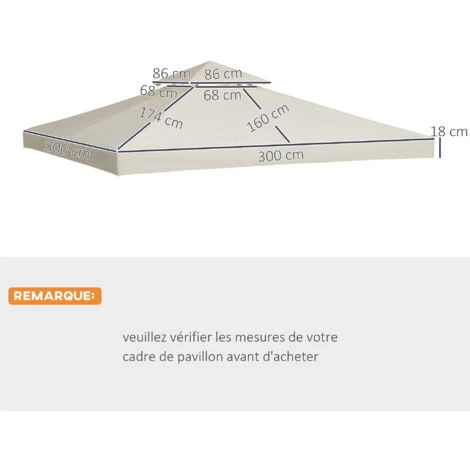 HOMCOM Toile De Toit De Rechange Pour Pavillon Tonnelle Tente 3x3m Crème 5 HOMCOM Toile De Toit De Rechange Pour Pavillon Tonnelle Tente 3x3m Crème – Image 3