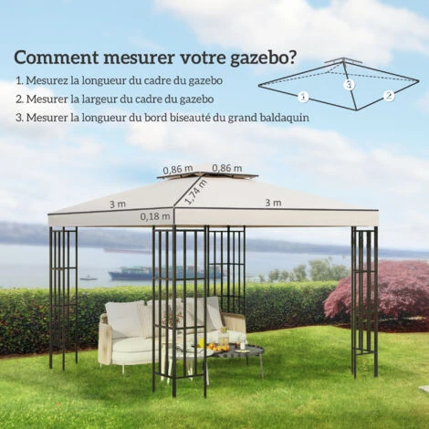 HOMCOM Toile De Toit De Rechange Pour Pavillon Tonnelle Tente 3x3m Crème 6 HOMCOM Toile De Toit De Rechange Pour Pavillon Tonnelle Tente 3x3m Crème – Image 4
