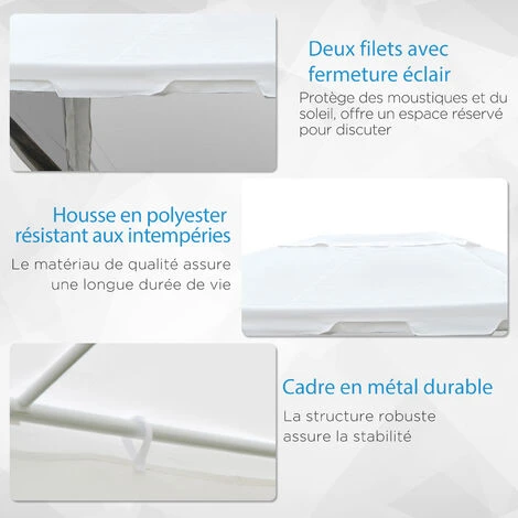 OUTSUNNY Tonnelle Barnum Style Colonial Dim. 4L X 3l X 2,55H M 4 Moustiquaires Blanc Et Noir 7 OUTSUNNY Tonnelle Barnum Style Colonial Dim. 4L X 3l X 2,55H M 4 Moustiquaires Blanc Et Noir – Image 5