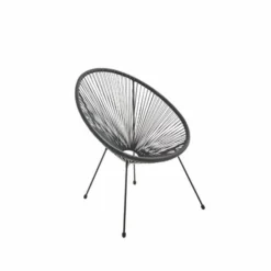 Fauteuil ACAPULCO Forme D'oeuf - Noir - Fauteuil 4 Pieds Design Rétro. Cordage Plastique. Intérieur / Extérieur