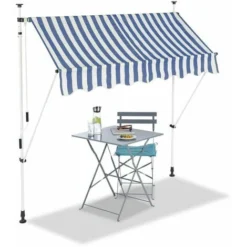 Bc-elec - HHYVA2012-Bluewhite Auvent Rétractable Manuel Store Banne Marquise Pour Patio & Terrasse 200x120cm Blanc Et Bleu