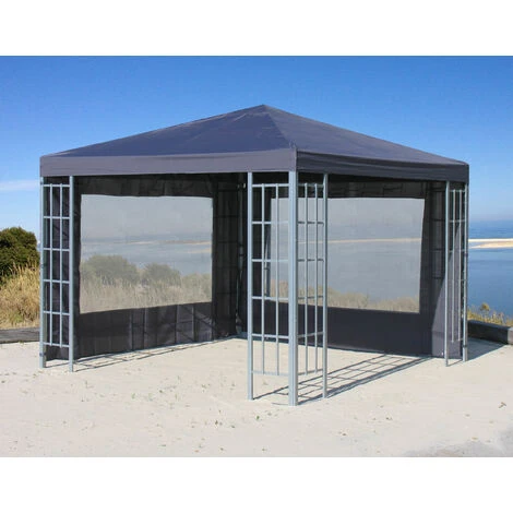 2 Panneaux Latéraux Avec Fenêtre PE 300x197cm Anthracite Pour Gazebo 3x3m 4 2 Panneaux Latéraux Avec Fenêtre PE 300x197cm Anthracite Pour Gazebo 3x3m – Image 2