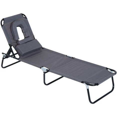 OUTSUNNY Transat De Jardin Chaise Longue Pliante Bain De Soleil Pour Lecture Gris 3 OUTSUNNY Transat De Jardin Chaise Longue Pliante Bain De Soleil Pour Lecture Gris