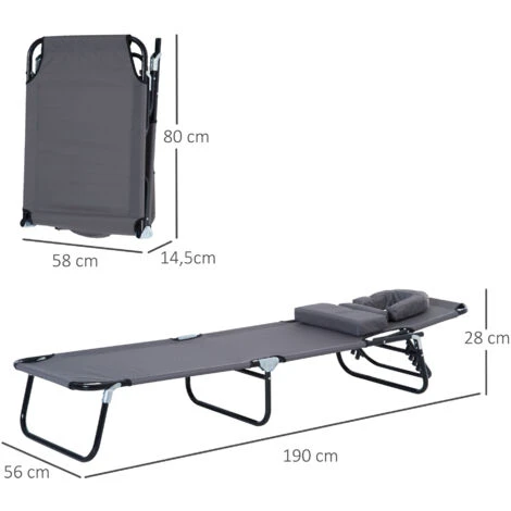 OUTSUNNY Transat De Jardin Chaise Longue Pliante Bain De Soleil Pour Lecture Gris 5 OUTSUNNY Transat De Jardin Chaise Longue Pliante Bain De Soleil Pour Lecture Gris – Image 3
