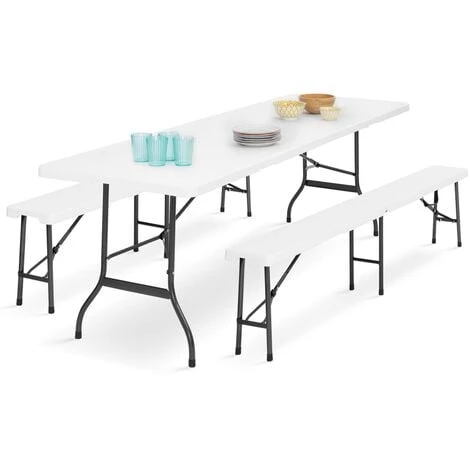 Table Pliante D'appoint Portable 180 CM Et 2 Bancs Pliables Pour Camping Ou Réception 3 Table Pliante D'appoint Portable 180 CM Et 2 Bancs Pliables Pour Camping Ou Réception