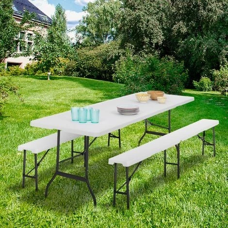 Table Pliante D'appoint Portable 180 CM Et 2 Bancs Pliables Pour Camping Ou Réception 4 Table Pliante D'appoint Portable 180 CM Et 2 Bancs Pliables Pour Camping Ou Réception – Image 2