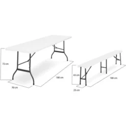 Table Pliante D'appoint Portable 180 CM Et 2 Bancs Pliables Pour Camping Ou Réception 10 Table Pliante D'appoint Portable 180 CM Et 2 Bancs Pliables Pour Camping Ou Réception -Promos Verde Rêverie Boutique 2091226 4