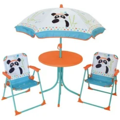 Set De Jardin Panda 4 Pièces 2 Chaise Table Et Parasol