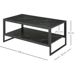 HOMCOM Table Basse Style Moderne Avec 2 Étagères 106 X 50 X 47 Cm Noir -Promos Verde Rêverie Boutique 22964159 3