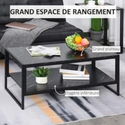 HOMCOM Table Basse Style Moderne Avec 2 Étagères 106 X 50 X 47 Cm Noir -Promos Verde Rêverie Boutique 22964159 4