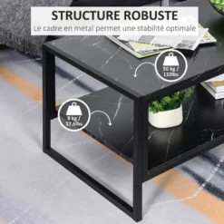 HOMCOM Table Basse Style Moderne Avec 2 Étagères 106 X 50 X 47 Cm Noir -Promos Verde Rêverie Boutique 22964159 5