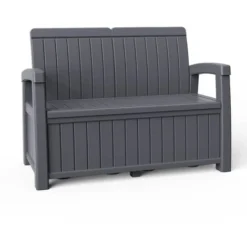 Banc Coffre En Résine Pour Jardin Gardiun Vita Gris Anthracite 124x66x90 Cm 230 L