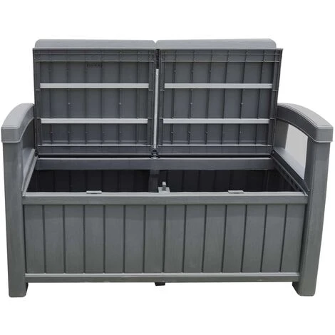 Banc Coffre En Résine Pour Jardin Gardiun Vita Gris Anthracite 124x66x90 Cm 230 L 4 Banc Coffre En Résine Pour Jardin Gardiun Vita Gris Anthracite 124x66x90 Cm 230 L – Image 2