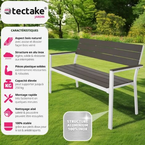 Banc De Jardin Line 2 Places En Aluminium 128 X 59 X 88cm - Meuble De Jardin, Banc De Jardin Extérieur, Banc Extérieur 4 Banc De Jardin Line 2 Places En Aluminium 128 X 59 X 88cm - Meuble De Jardin, Banc De Jardin Extérieur, Banc Extérieur – Image 2