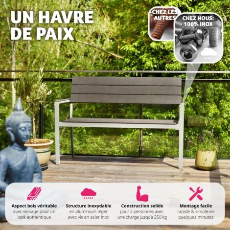Banc De Jardin Line 2 Places En Aluminium 128 X 59 X 88cm - Meuble De Jardin, Banc De Jardin Extérieur, Banc Extérieur 5 Banc De Jardin Line 2 Places En Aluminium 128 X 59 X 88cm - Meuble De Jardin, Banc De Jardin Extérieur, Banc Extérieur – Image 3