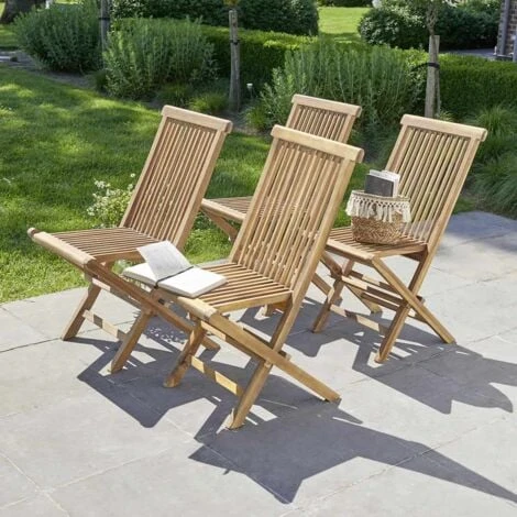 Chaise De Jardin En Teck Huilé Massif Pliante (lot De 4) 3 Chaise De Jardin En Teck Huilé Massif Pliante (lot De 4)