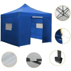 3x3m Tonnelle Pliante De Jardin Imperméable Avec Sac De Transport - Barnum Pliant Pour Marché, Mariage, Camping, Activités En Plein Air Avec 4 Parois - Bleu 10 3x3m Tonnelle Pliante De Jardin Imperméable Avec Sac De Transport - Barnum Pliant Pour Marché, Mariage, Camping, Activités En Plein Air Avec 4 Parois - Bleu -Promos Verde Rêverie Boutique 23523694 4