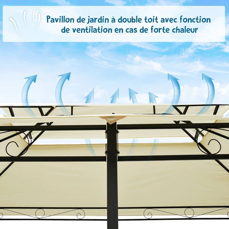 OUTSUNNY Tonnelle Barnum Pavillon De Jardin Style Colonial Double Toit Toiles Latérales Amovibles 3L X 4l X 2,65H M Crème 7 OUTSUNNY Tonnelle Barnum Pavillon De Jardin Style Colonial Double Toit Toiles Latérales Amovibles 3L X 4l X 2,65H M Crème – Image 5