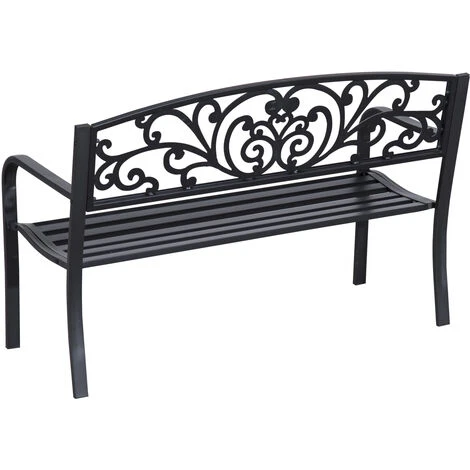 OUTSUNNY Banc De Jardin Terrasse En Acier Fonte Noir 3 Places 127 X 60 X 87 Cm Charge Max 220 Kg 5 OUTSUNNY Banc De Jardin Terrasse En Acier Fonte Noir 3 Places 127 X 60 X 87 Cm Charge Max 220 Kg – Image 3