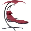 OUTSUNNY Bain De Soleil Transat Suspendu Avec Pare-soleil Et Matelas Design Contemporain 190L X 115l X 190H Cm Acier Polyester Rouge Noir