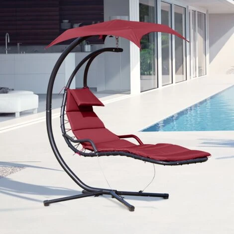 OUTSUNNY Bain De Soleil Transat Suspendu Avec Pare-soleil Et Matelas Design Contemporain 190L X 115l X 190H Cm Acier Polyester Rouge Noir 4 OUTSUNNY Bain De Soleil Transat Suspendu Avec Pare-soleil Et Matelas Design Contemporain 190L X 115l X 190H Cm Acier Polyester Rouge Noir – Image 2